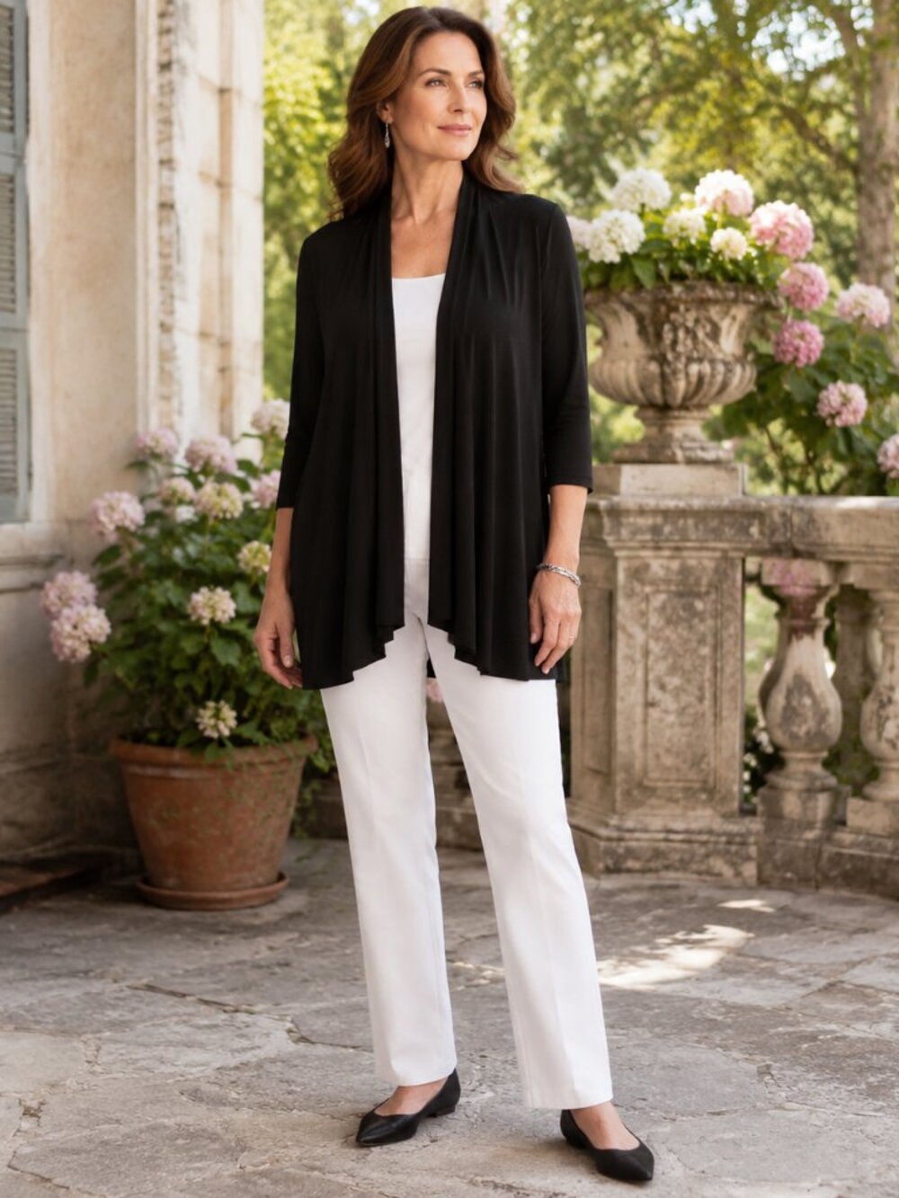 Renee C USA 3XL Black Bamboo Viscose Draped Open Front Cardigan